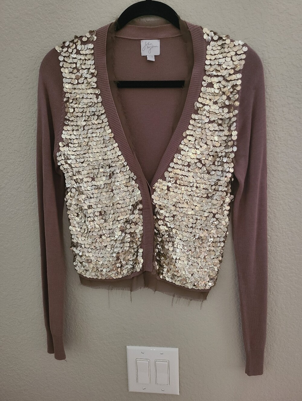 John And Jenn Anthropology Mauve Knit Cardigan with Gold Sequins Womens Medium